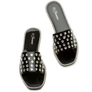 Jeweled Flat Jelly Sandals Black size 7